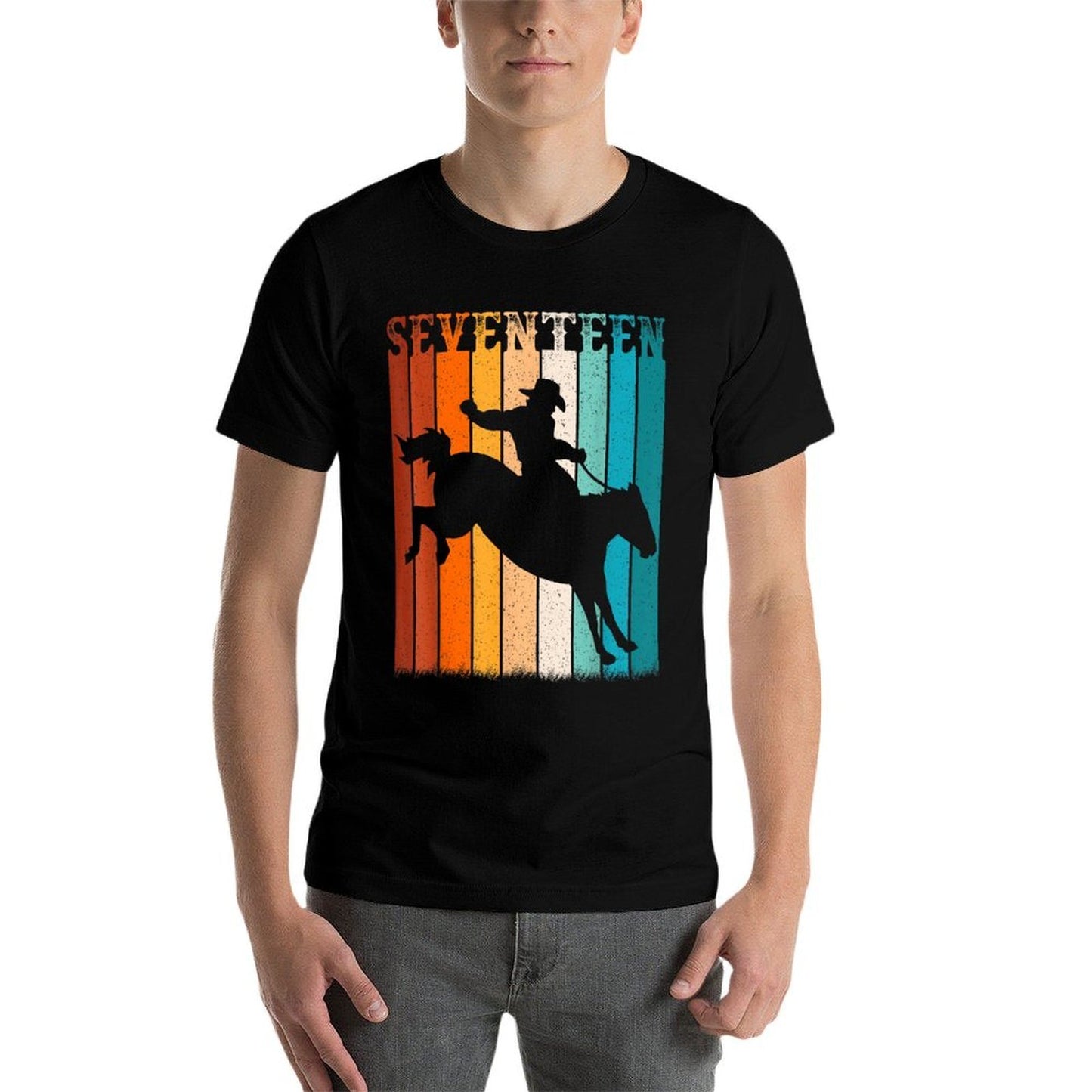 17 Year Old Cowboy 17th Birthday Party Western Rodeo Horse  Tagless Design T-Shirt
