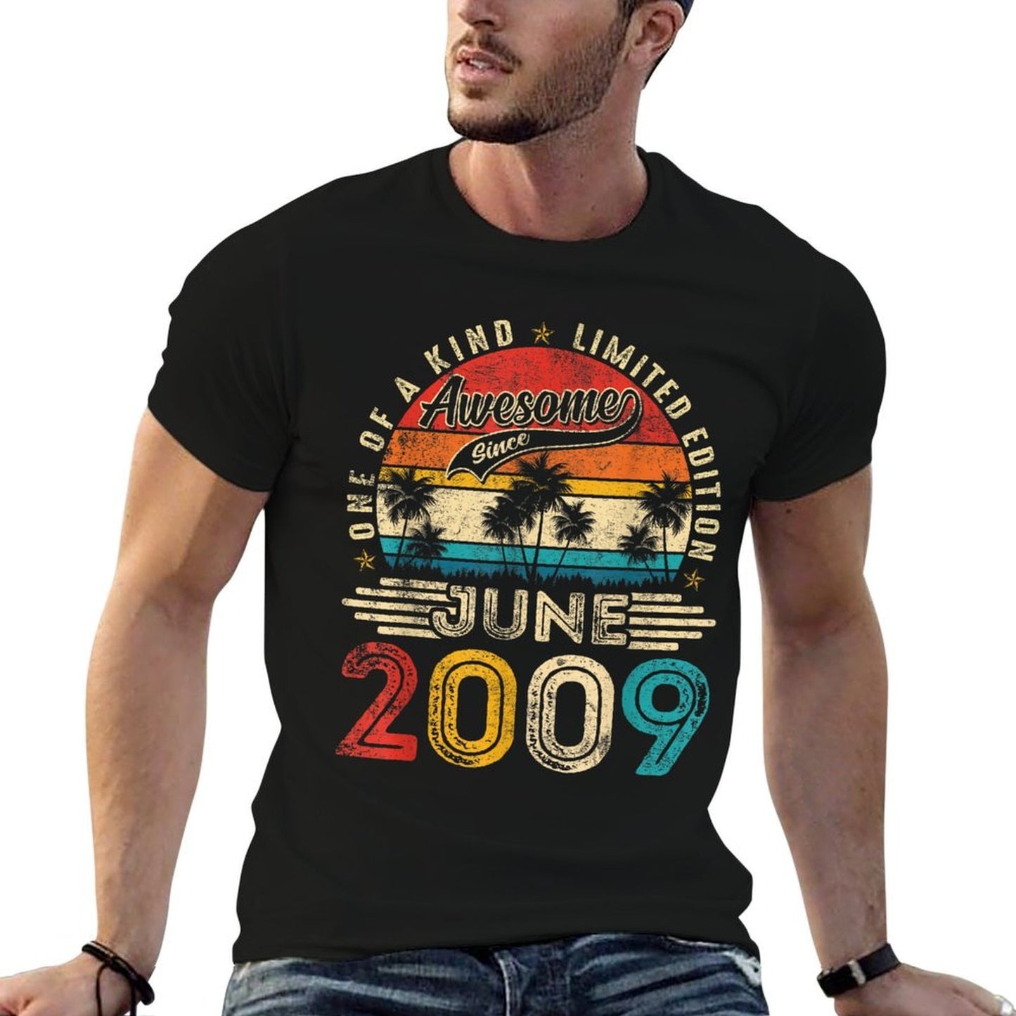 Awesome Since June 2009 Vintage Boys Girls Kid 16th Birthday  Rolled Sleeves T-Shirt