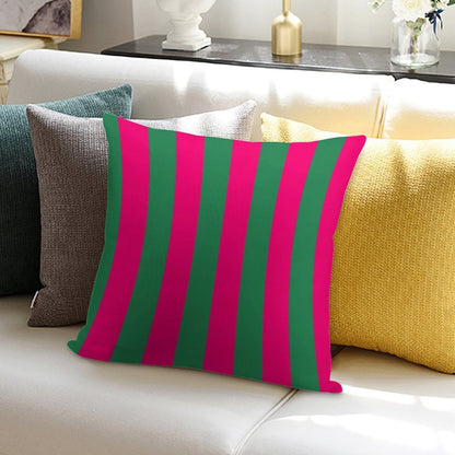Pink And Green Stripes Soft Easy Maintenance Throw Pillow
