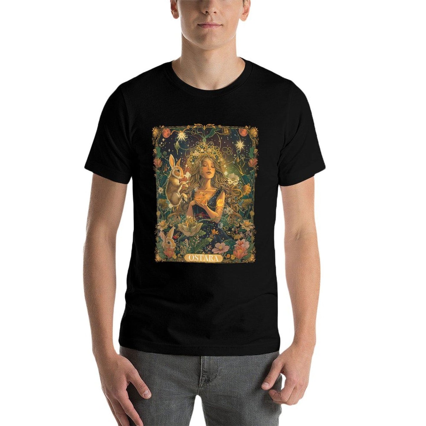Ostara Spring Goddess Bunny Celebration Holiday Tarot Card  Wrinkle-resistant T-Shirt