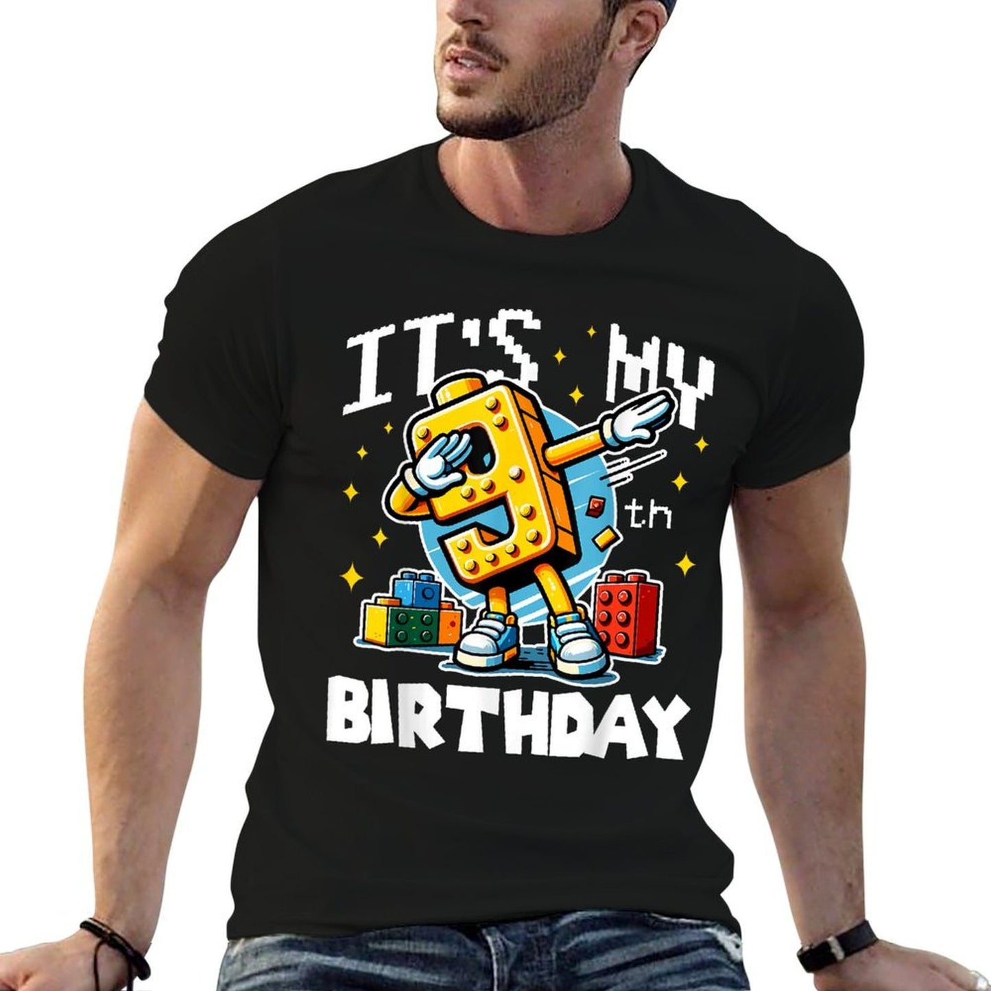 It's My 9th Birthday Boy Dabbing Builder Bricks Blocks Party  Odor-resistant T-Shirt