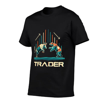 Bull And Bear Trader Stock Market Minimalist  Cotton T-Shirt