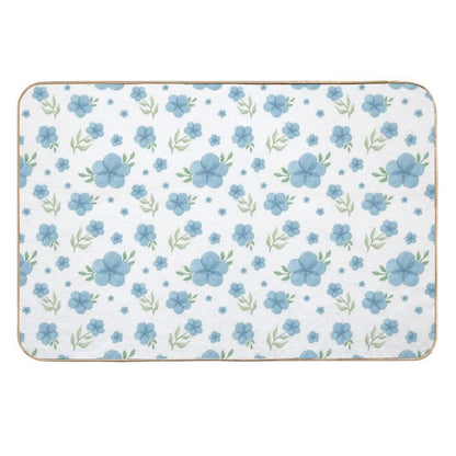 Watercolor Blue Wild Flowers Pattern with White Background  Long-Lasting Bath Mat