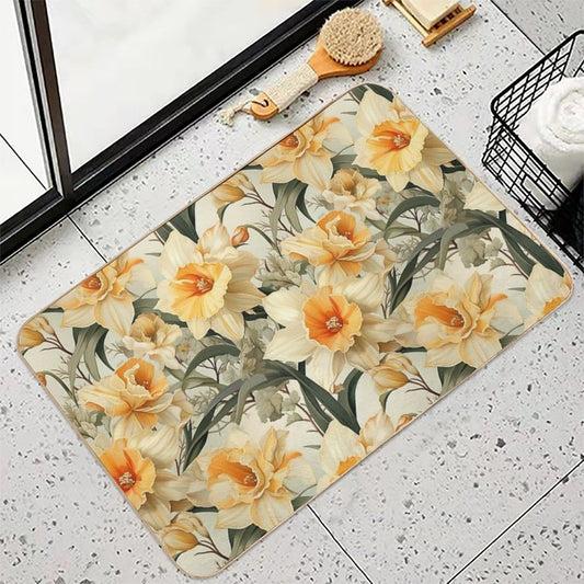 Vintage Floral, Sweet Orange Daffodil  Rapid-Drying Bath Mat