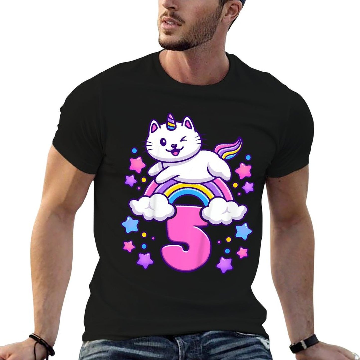 Kids Birthday Girl 5 Years Old, Cat, Unicorn, 5th Birthday  Graphic-printed T-Shirt