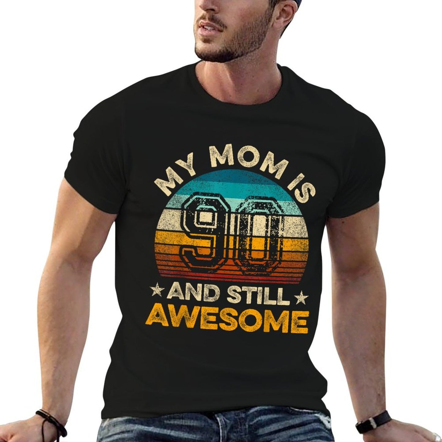 My Mom Is 90 And Still Awesome 90th Birthday Vintage Retro  Polyester Blend T-Shirt
