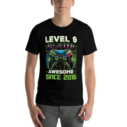Level 9 Unlocked Video Game 9th Birthday Gamer Boys Son  High-quality Stitching T-Shirt