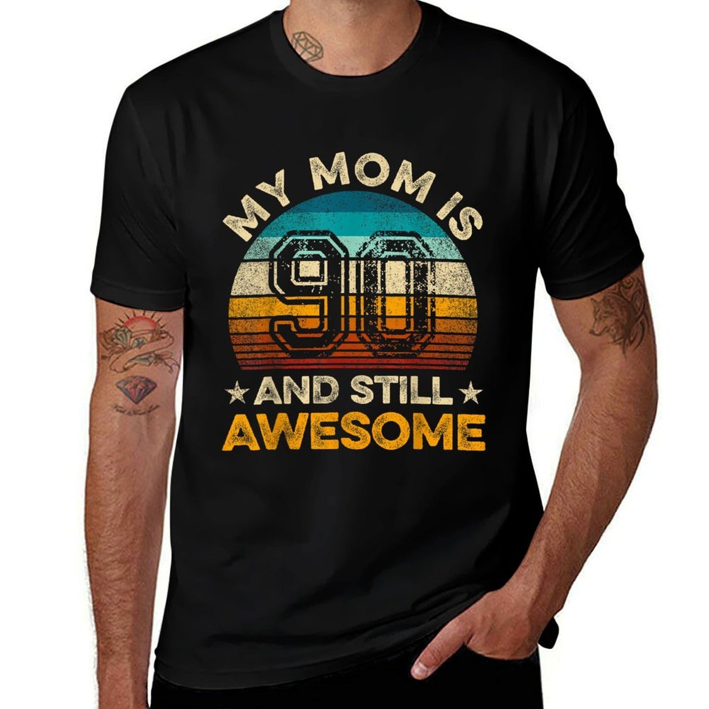 My Mom Is 90 And Still Awesome 90th Birthday Vintage Retro  Polyester Blend T-Shirt