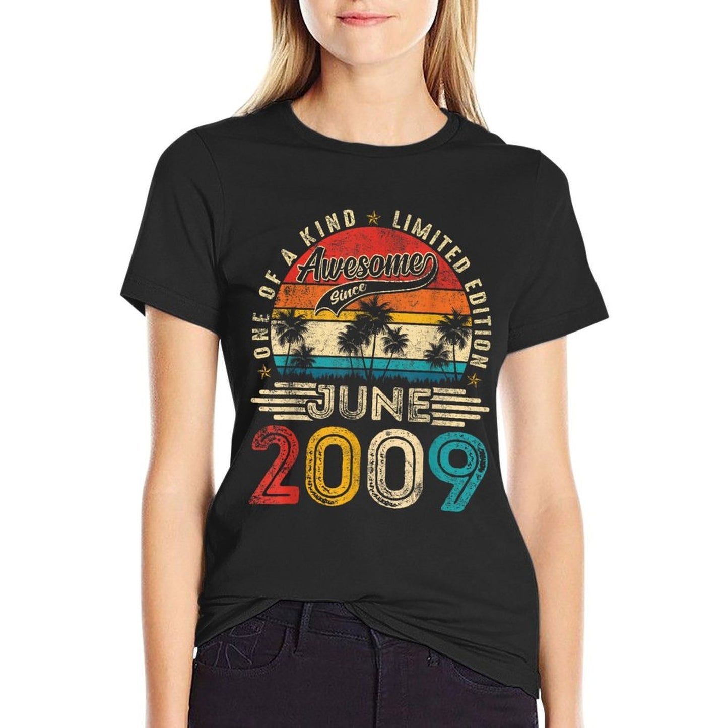 Awesome Since June 2009 Vintage Boys Girls Kid 16th Birthday  Rolled Sleeves T-Shirt