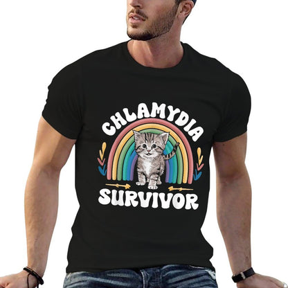 Cat Funny Embarrassing Meme Adult Humor Chlamydia Survivor, Small, Black  Rolled Sleeves T-Shirt