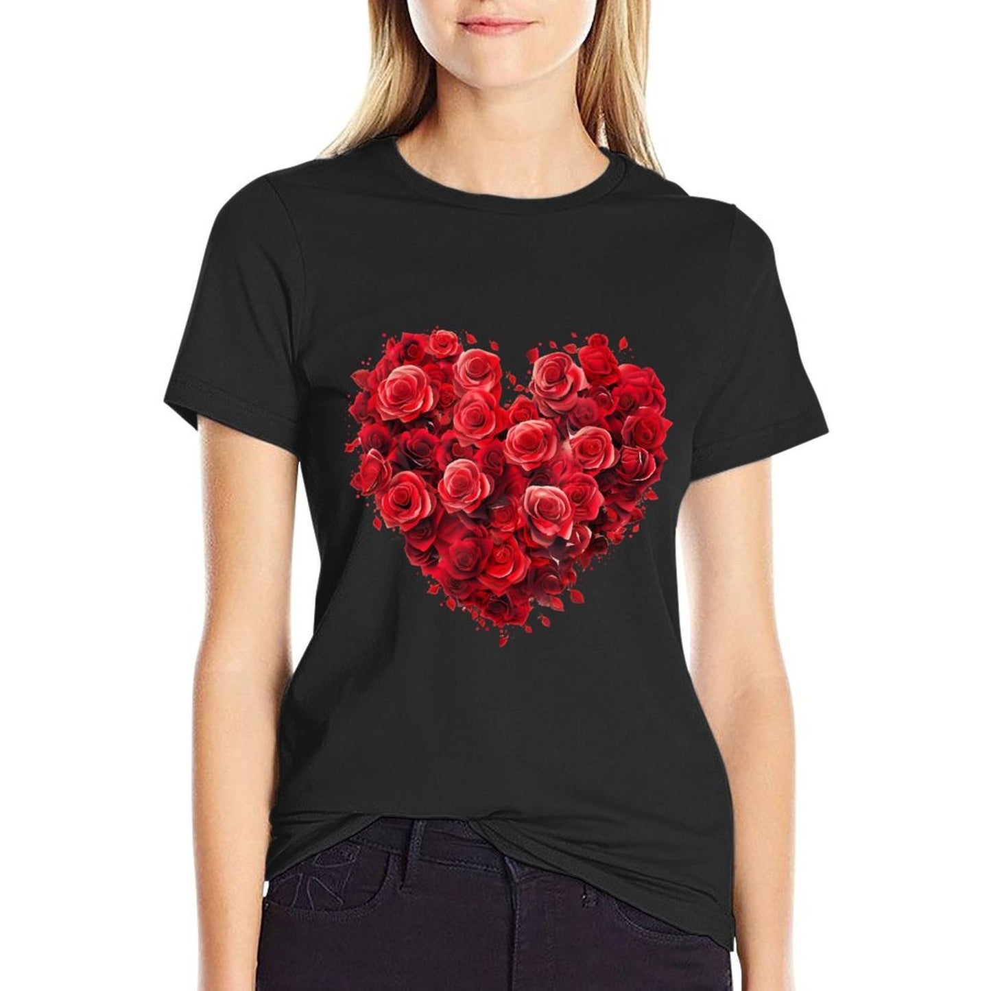 Heart Roses Flower Love Graphic  Oversized Silhouette T-Shirt