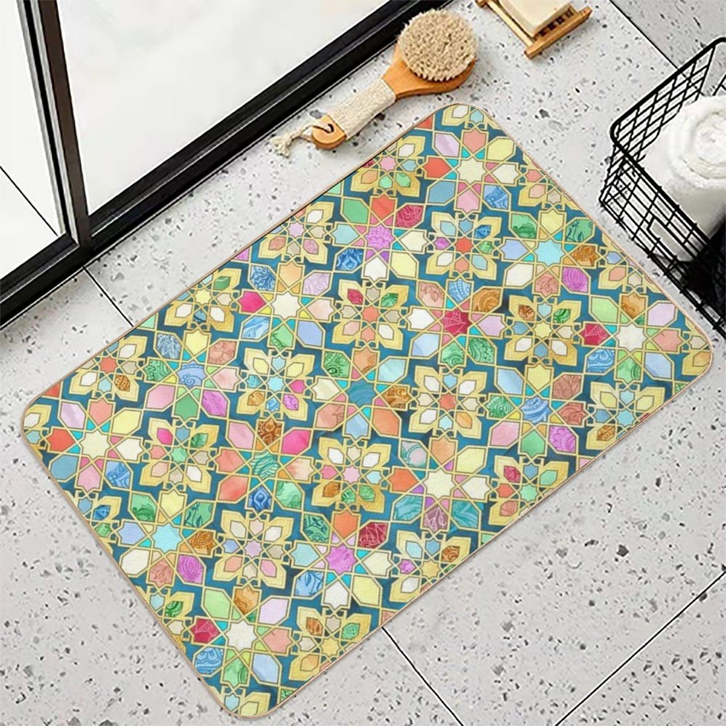 Gilded Moroccan Mosaic Tiles  Slip-Resistant Bath Mat