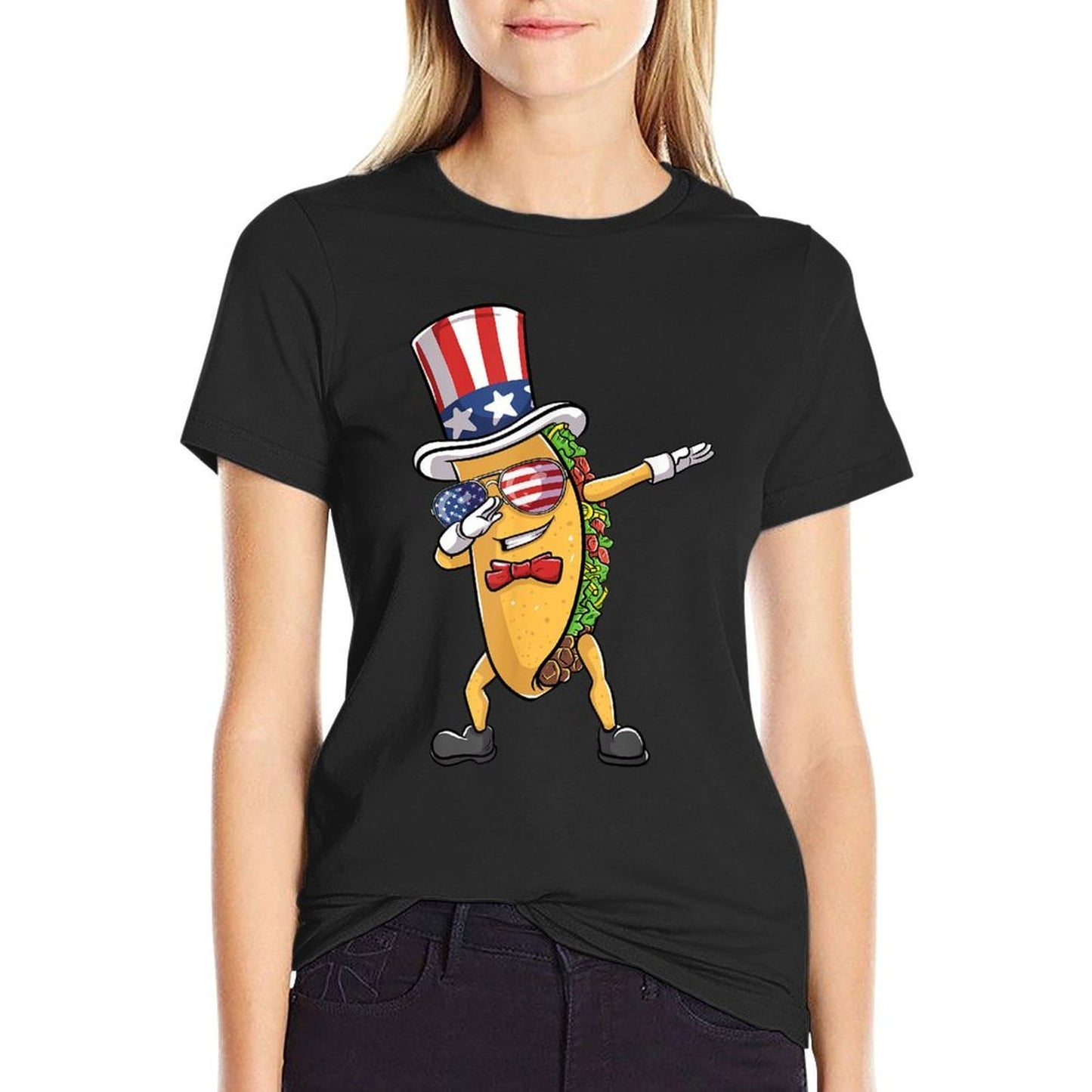 Funny 4th of July Patriot Taco Dab Men Women Kids Gift  Rolled Sleeves T-Shirt