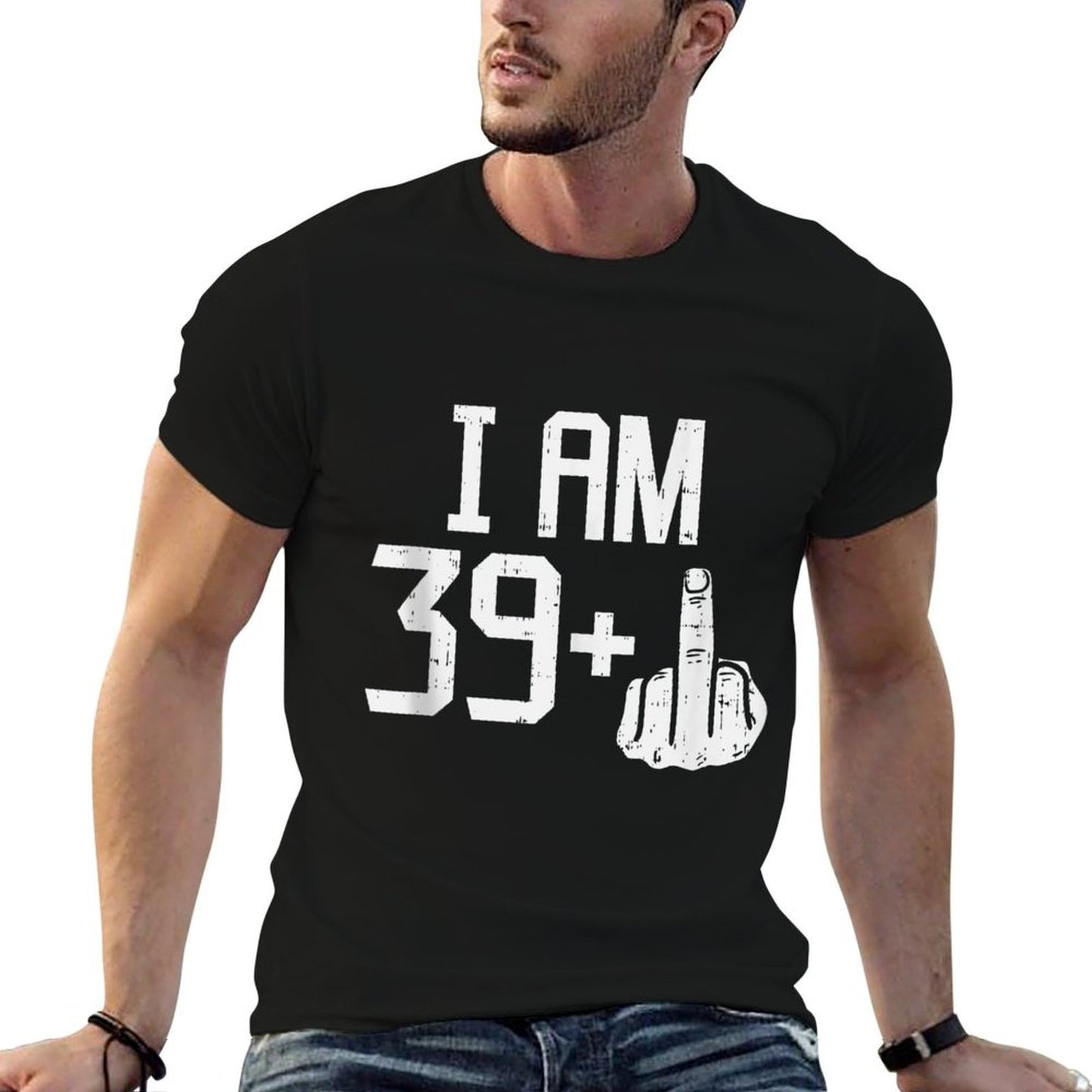 Mens 39 Plus Middle Finger Funny 40 Years Old 40th Birthday Gift  Fade-proof Color T-Shirt