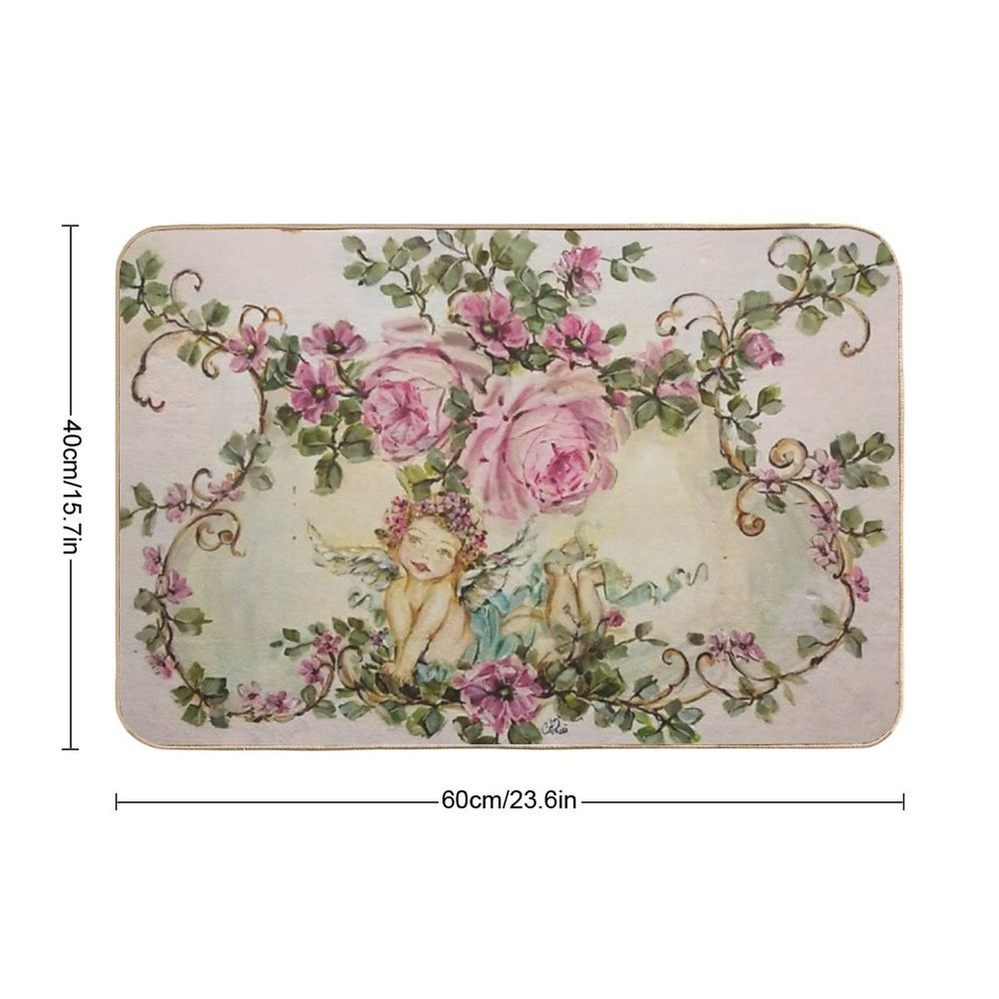 Sweet Cherub And Pink Roses Shabby Chic  Dirt-Trapping Bath Mat