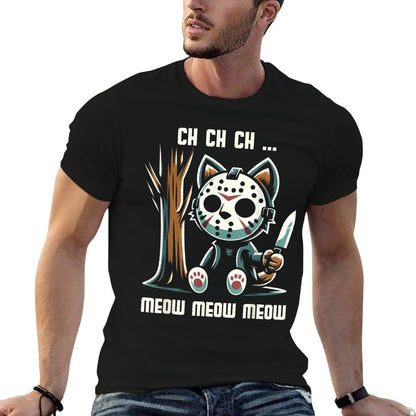 Vintage Cat Movie Horror Lovely Animal Classic Meow Kitten Men Women Girls Kids  Ribbed Collar T-Shirt