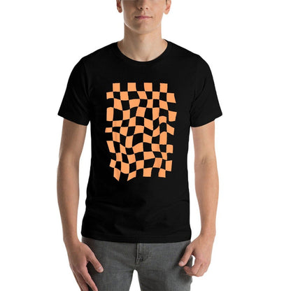 Wavy Checkered Light Orange Checkerboard Pattern  Heathered Texture T-Shirt