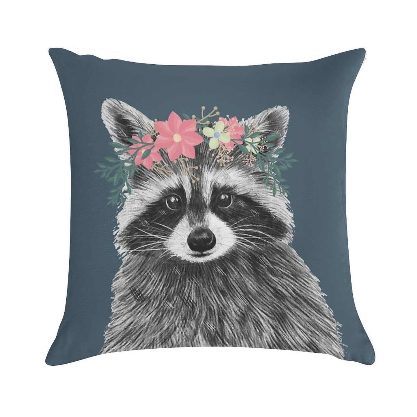 Raccoon Floral Crown Flowers Funny Cute Animal Raccoon Gift Soft Luxury Feel Throw Pillow