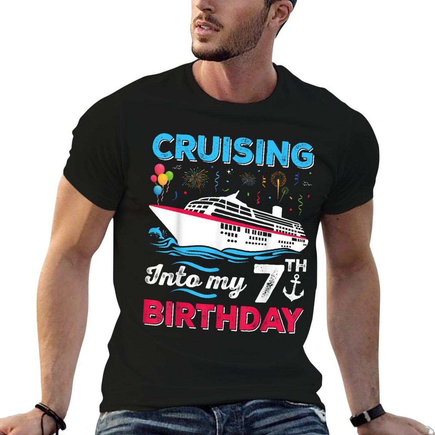 Cruising Into My 7th Birthday Girls Boy 7 Years Old Birthday  Heathered Texture T-Shirt
