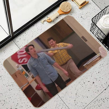 Gibby Hitting Spencer with A Stop Sign  Anti-Trip Bath Mat