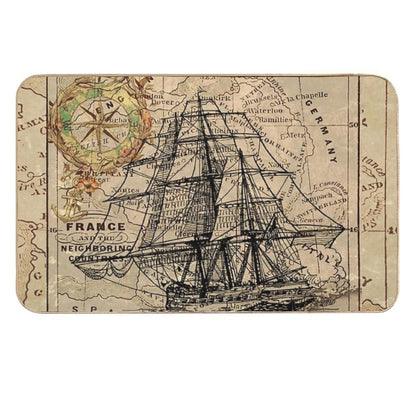 Dark Academia Vintage Pirate Ship Sailor Antique World Map  Stain-Proof Bath Mat