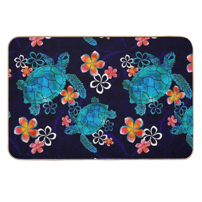 Sea Turtle with Flowers  Long-Lasting Bath Mat