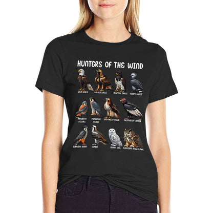 Hunters of The Wind Birds of Prey Falcon Owl Birding Raptors  Ribbed Collar T-Shirt