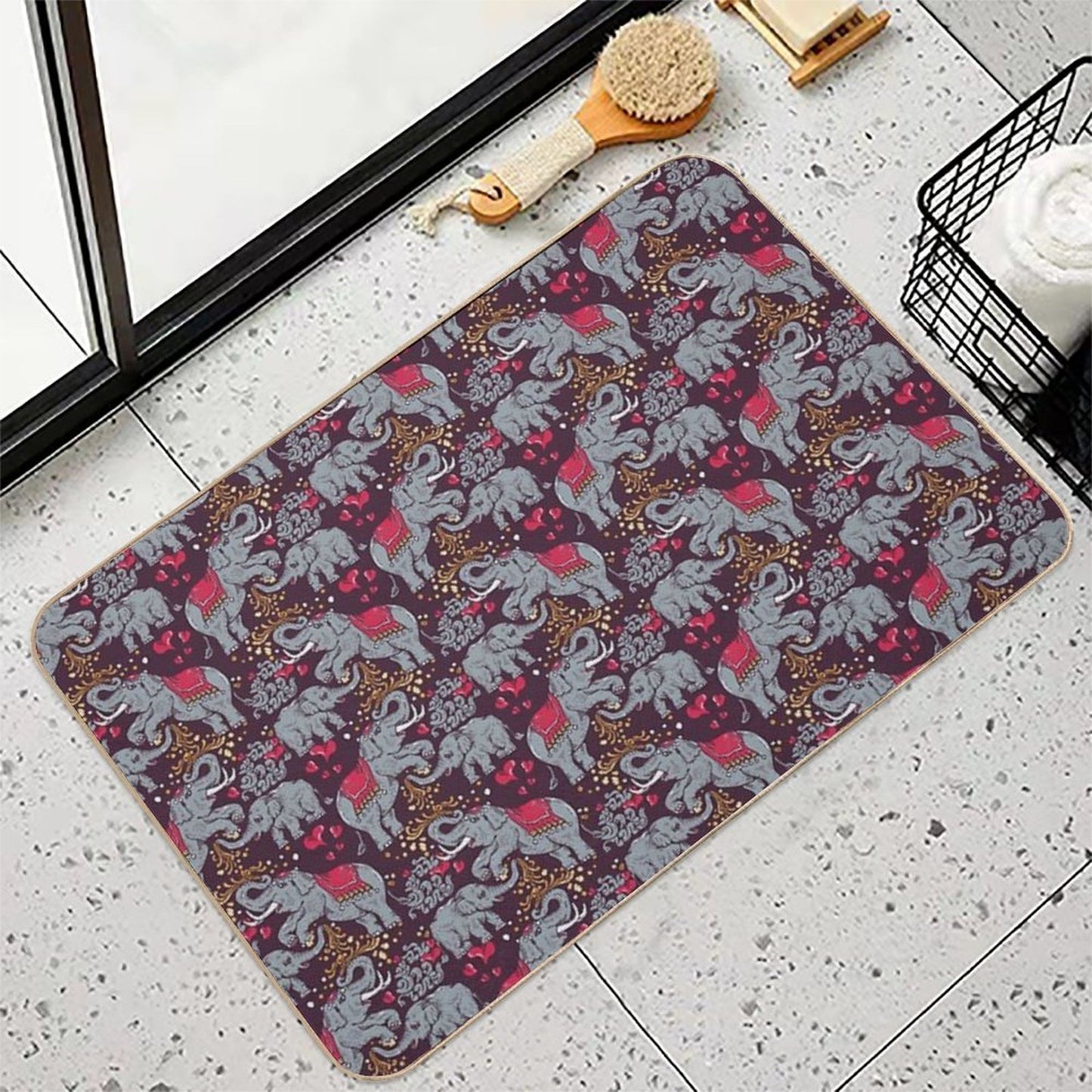 Thai Elephants Family  Odorless Bath Mat