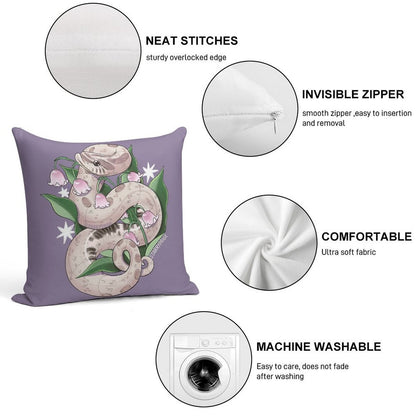 Lavender Hognose Snake with Lily of The Valley Soft Hidden Zipper Throw Pillow