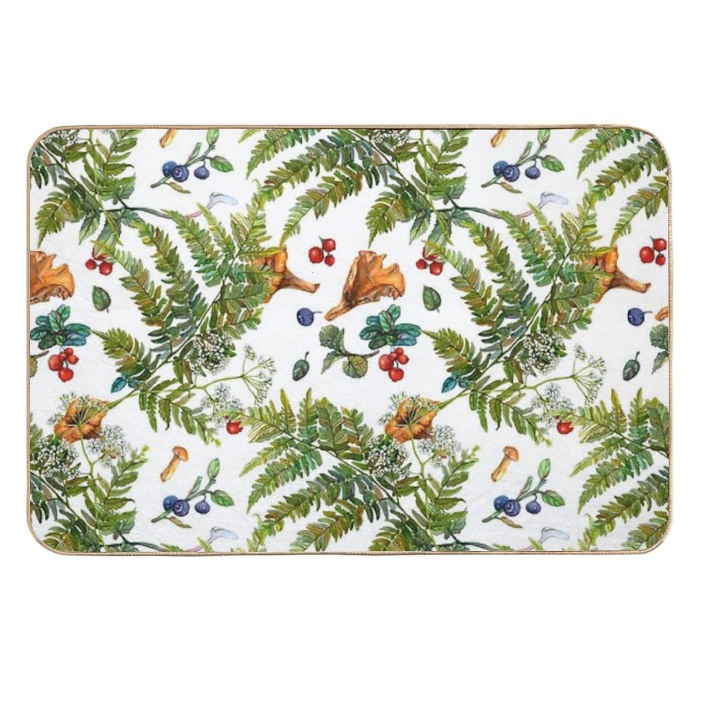 Forest Ferns, Berries And Mushrooms  Repositionable Bath Mat