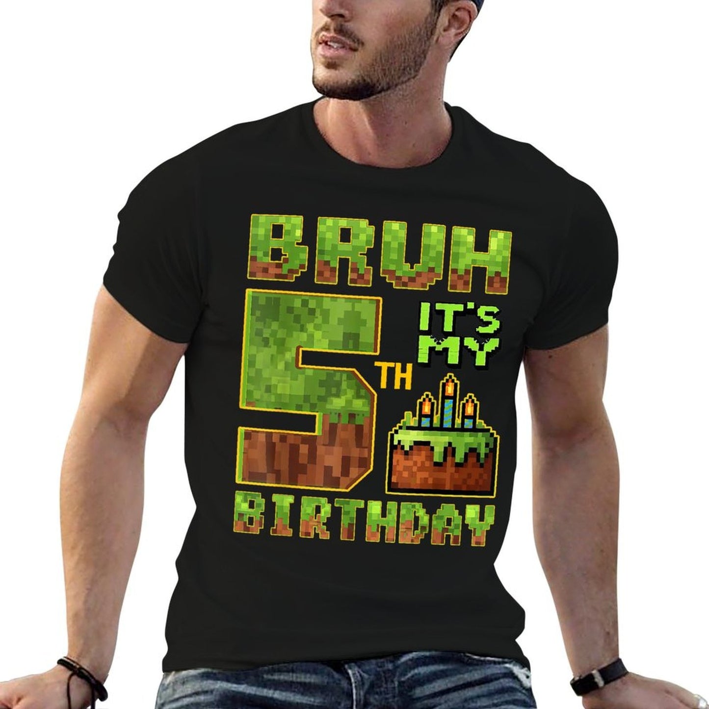 Birthday Boy 5 Year Old Bruh Its My 5th Bday Gamer Pixel  Lightweight T-Shirt