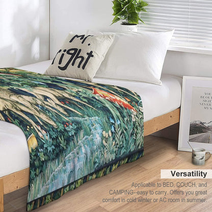 Holy Grail Tapestry,Verdure with Deers,and Shields in Green Floral Wrinkle-free Throw Blanket