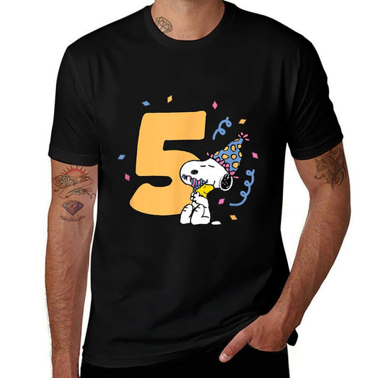 Peanuts - Snoopy & Woodstock - 5th Birthday  Heathered Texture T-Shirt