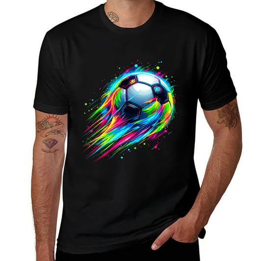 Soccer Colorful Tie Dye Soccer Ball  Ribbed Collar T-Shirt