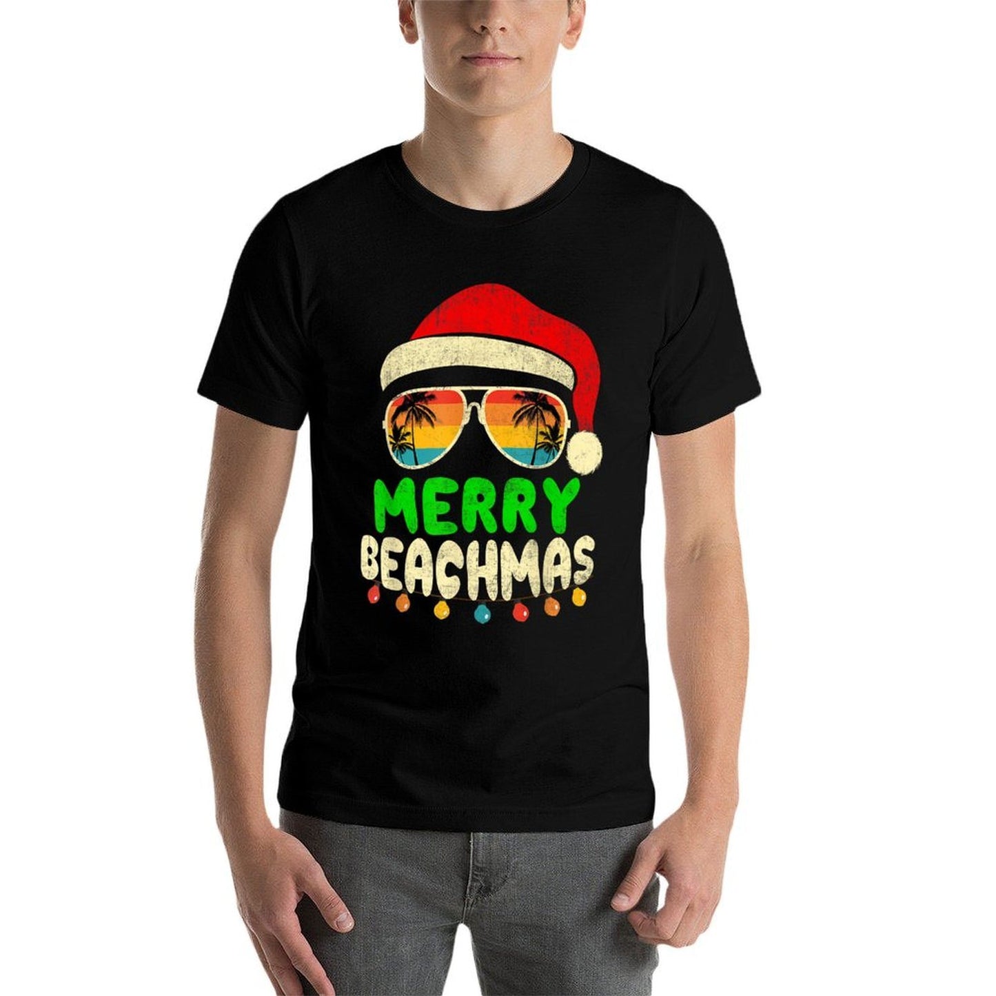 Merry Beachmas Tropical Christmas Hawaii Smile Beach  Rolled Sleeves T-Shirt