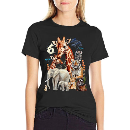 Kids 6 Year Old Zoo Birthday Safari Jungle Animal 6th B-Day  Cotton T-Shirt