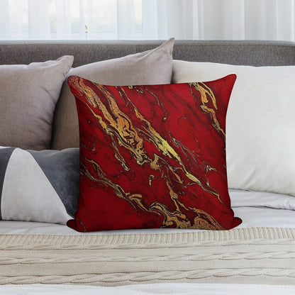 Faux Fire Red And Gold Marble Soft Ultra-Soft Texture Throw Pillow