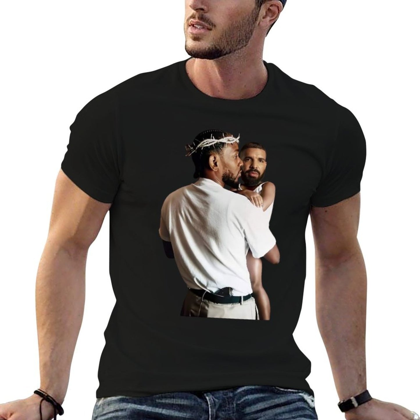 Kendrick Lamar Holding Baby Drake  Wrinkle-resistant T-Shirt