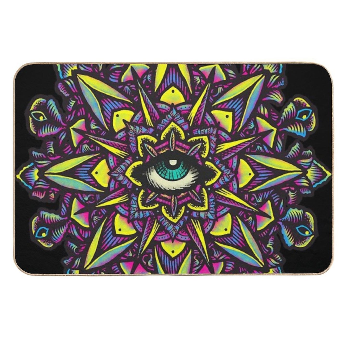 Dharma Wheel Neon Mandala Eye  Anti-Trip Bath Mat