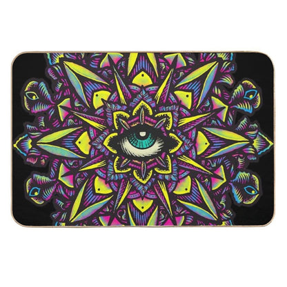Dharma Wheel Neon Mandala Eye  Anti-Trip Bath Mat
