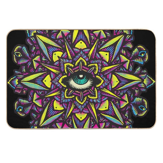 Dharma Wheel Neon Mandala Eye  Anti-Trip Bath Mat
