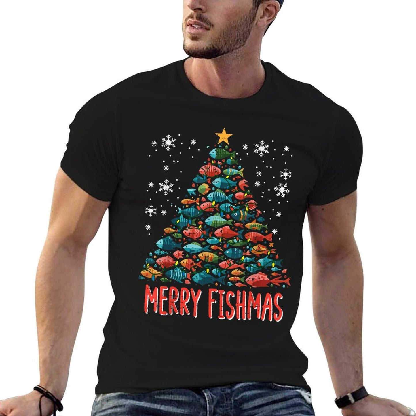 Fish Christmas Tree Merry Fishmas Xmas Boys Kids Men Women  Durable T-Shirt