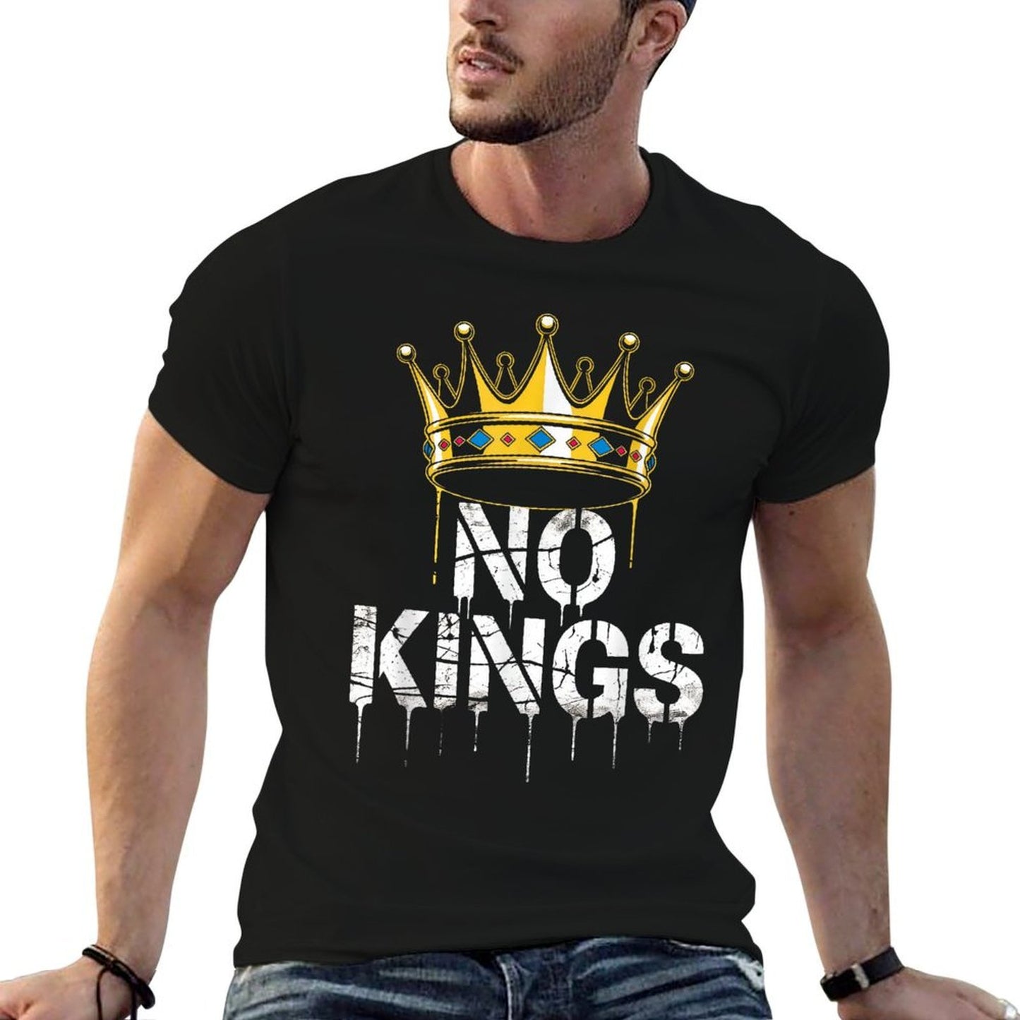 No Kings Independence Day Crown Patriotic American Freedom  Fade-proof Color T-Shirt