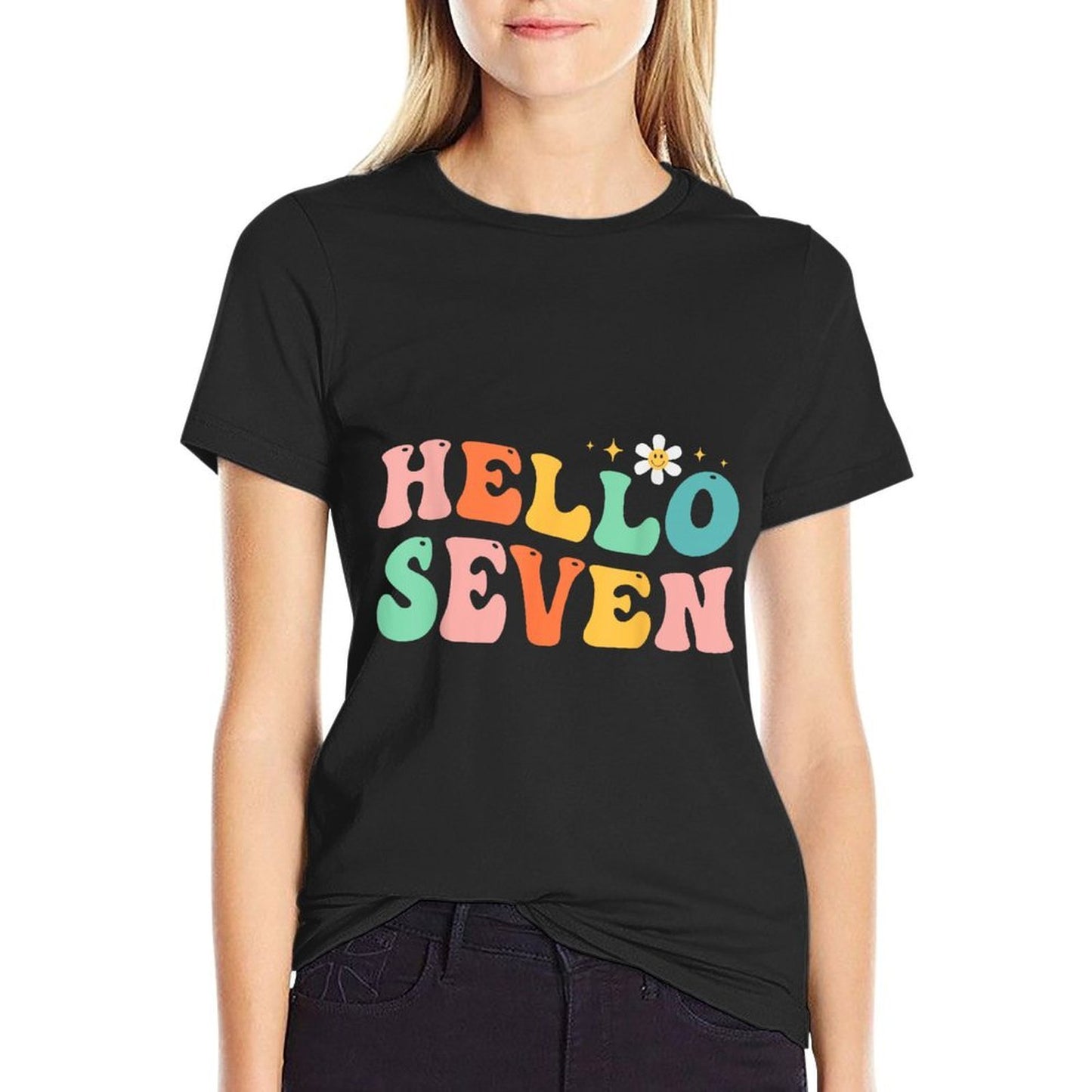 Hello Seven 7 Year Old 7th Birthday Girl Age 7 Bday  Affordable Price T-Shirt