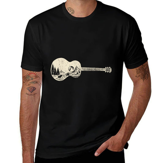 Acoustic Guitar Nature Mountain Music Lover Guitarist Retro  Oversized Silhouette T-Shirt