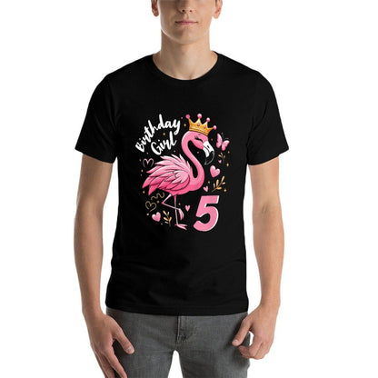 Kids 5th Birthday Gift Flamingo Fan 5 Year Old Girls 5th Bday  Oversized Silhouette T-Shirt