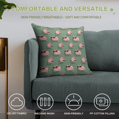 Pigs on Green Soft Hidden Zipper Throw Pillow