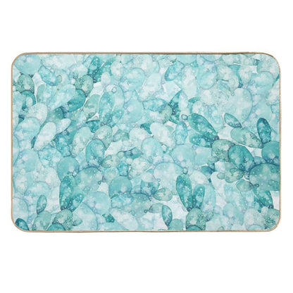 Green Cactus Pattern Watercolor  Dirt-Trapping Bath Mat