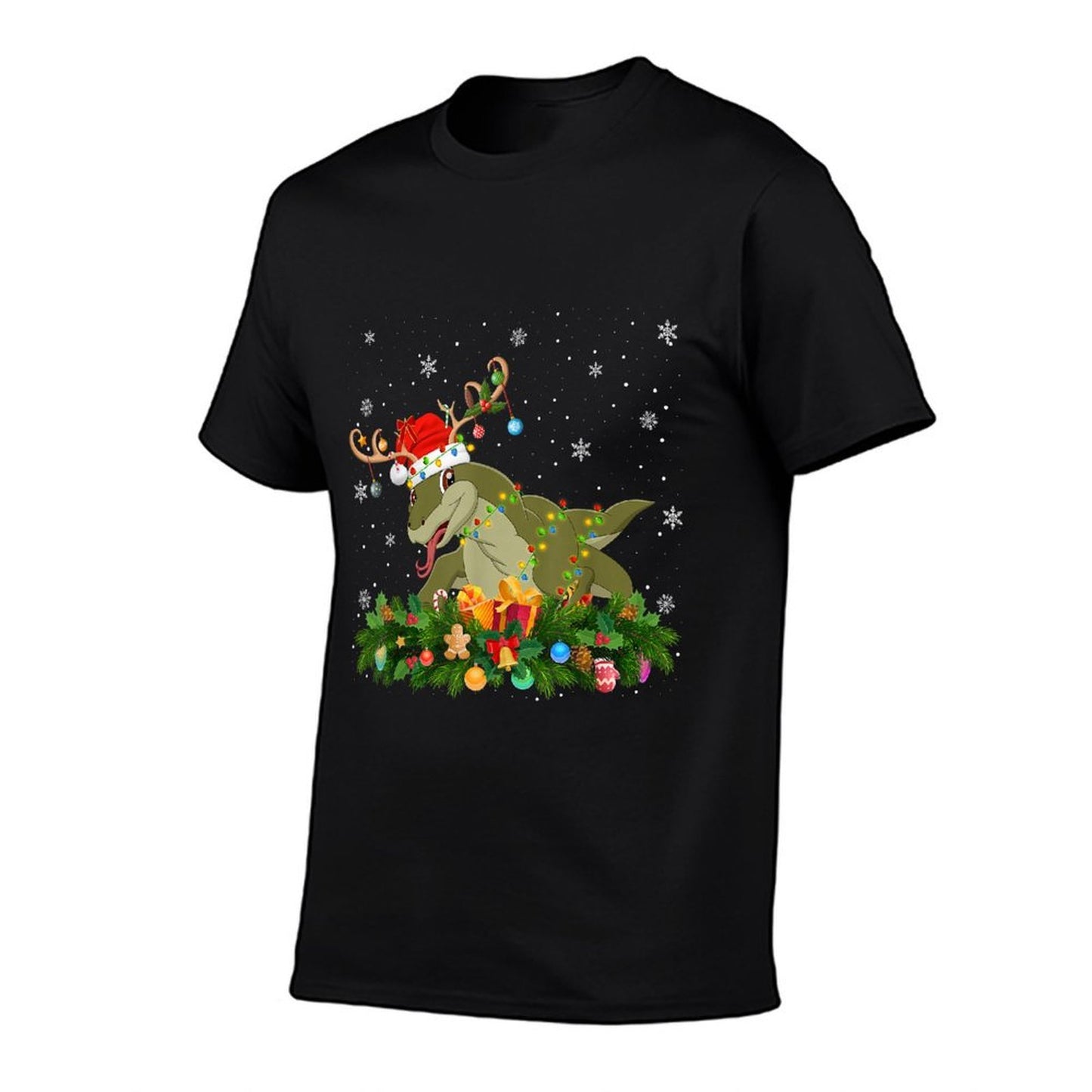 Komodo Dragon Christmas Lights Reindeer Santa Adult  Kids  Rolled Sleeves T-Shirt