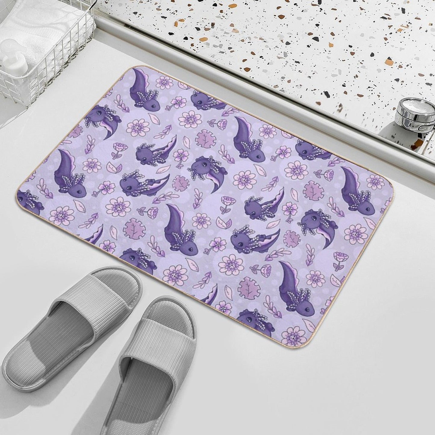 Floral Speckled Axolotl Pattern - Winter Edition  Absorbent Bath Mat